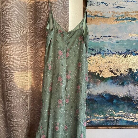 HELLO MOLLY Know My Worth Maxi Dress Floral Ruffle Ruched, Size L Green NWT - Picture 5 of 15